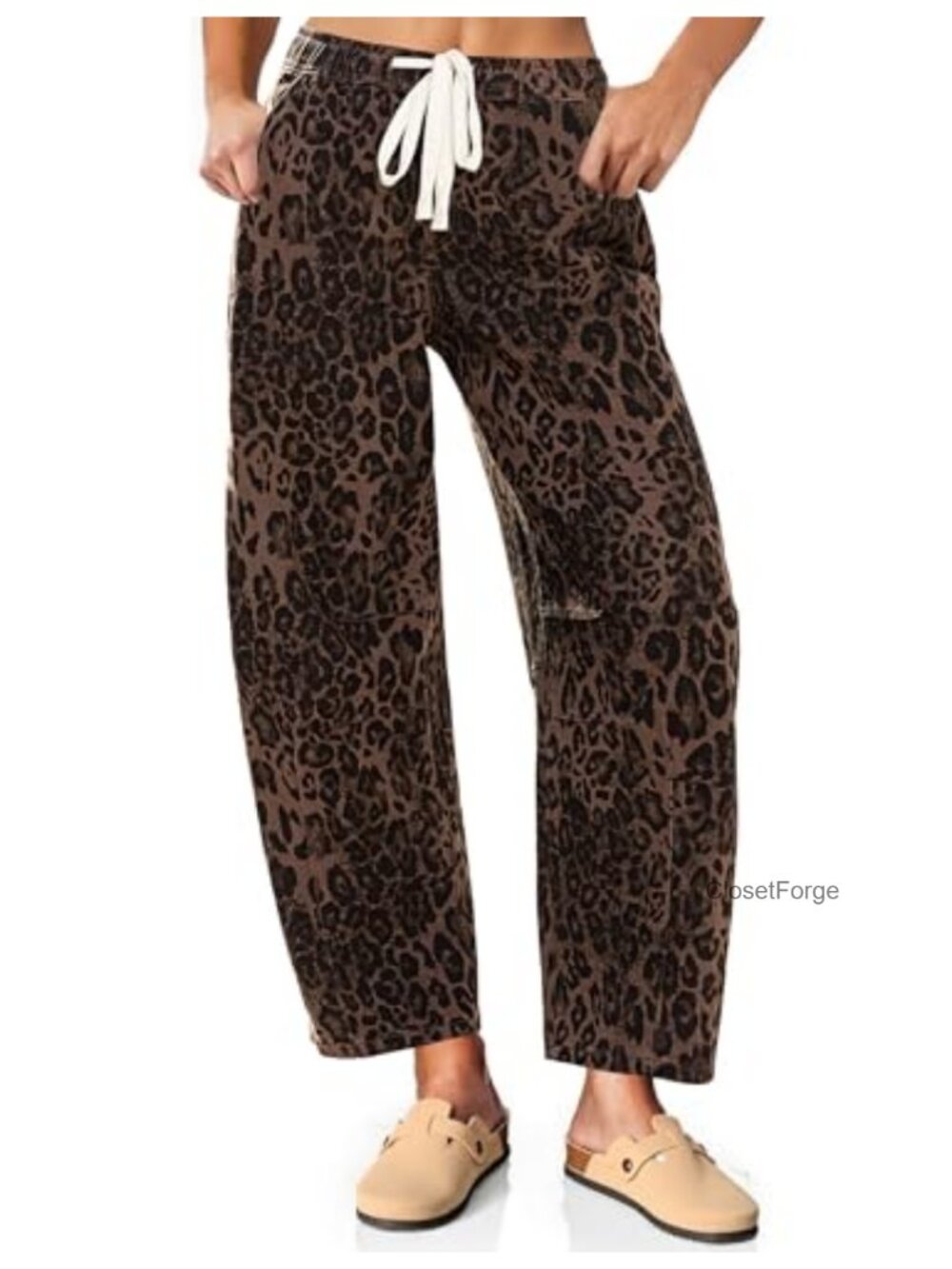 Barrel Leg Jeans High Waisted Pull On Drawstring Stretchy Denim Pants